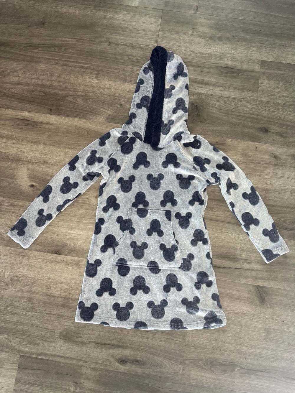 Disney Mickey Mouse Lounger Hoodie Size Small Grey Navy Blue Faux Fur